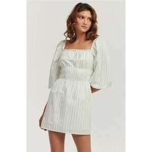 Charlie Holiday New Palm Stripe Boheme Ballon Sleeve Mini Dress Size 6